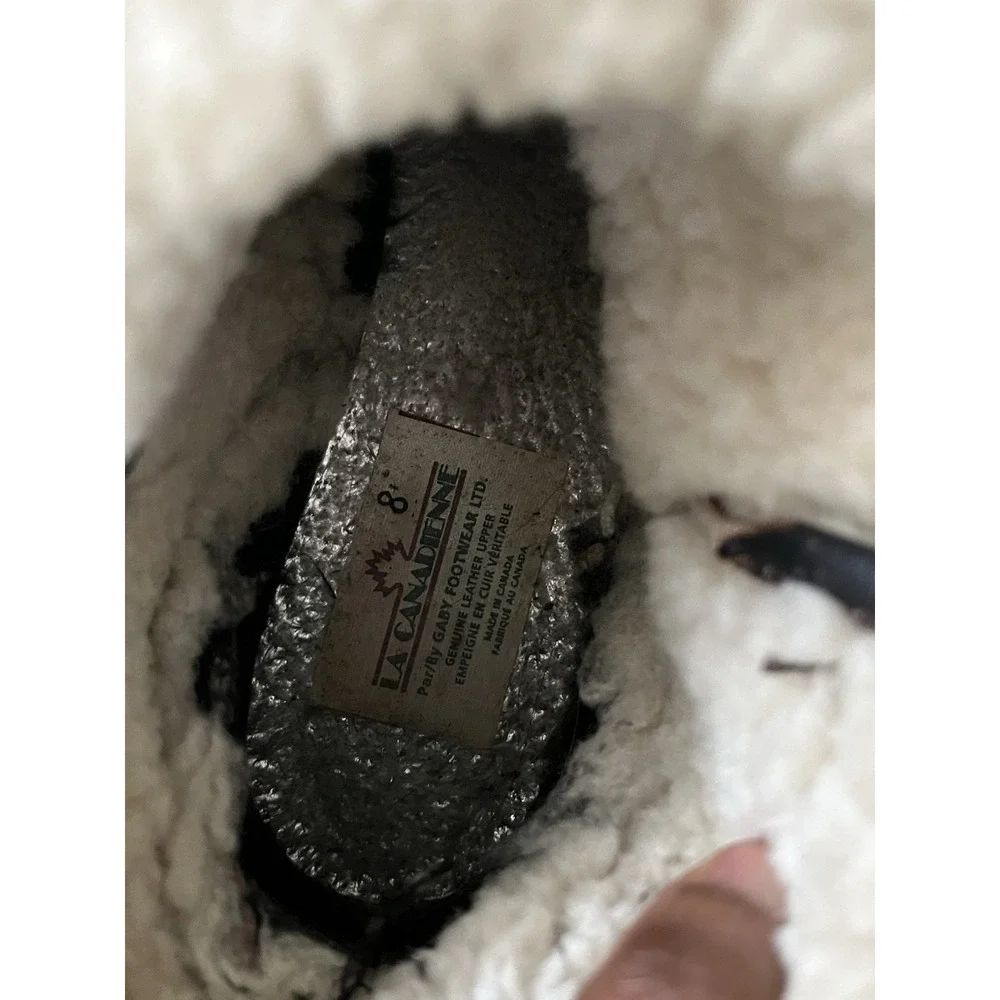 La Canadienne Brown Shearling Lined Mid‎ Calf Fold Over Winter Boots, Size 8